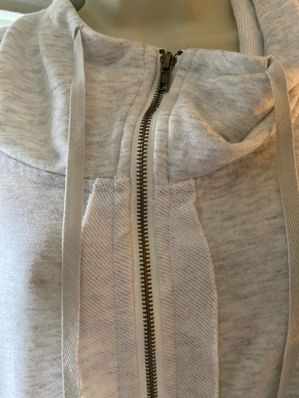 Bucket List light Gray oversized Ruffle Zip Hoodie with Drawstrings! Medium! - Picture 12 of 14